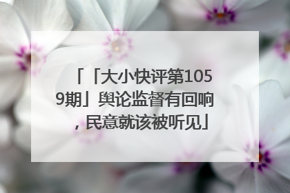 「大小快评第1059期」舆论监督有回响，民意就该被听见