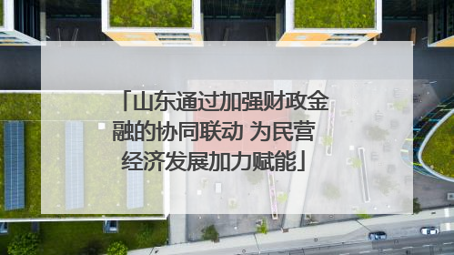 山东通过加强财政金融的协同联动 为民营经济发展加力赋能